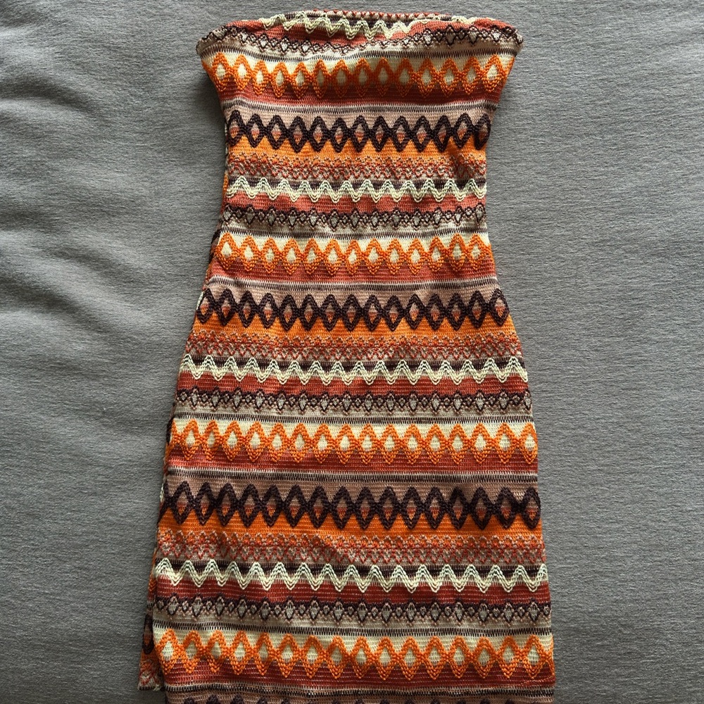 SHEIN Strapless Zigzag Dress - Orange and Brown